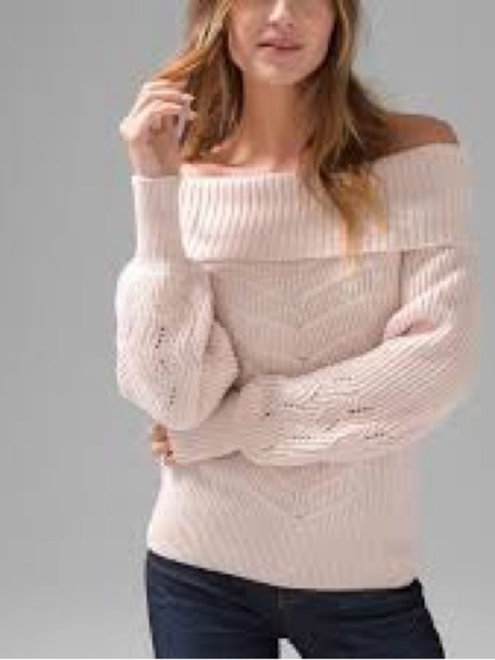 White House Black Market Blush Off-the-Shoulder Knit Sweater NWOT